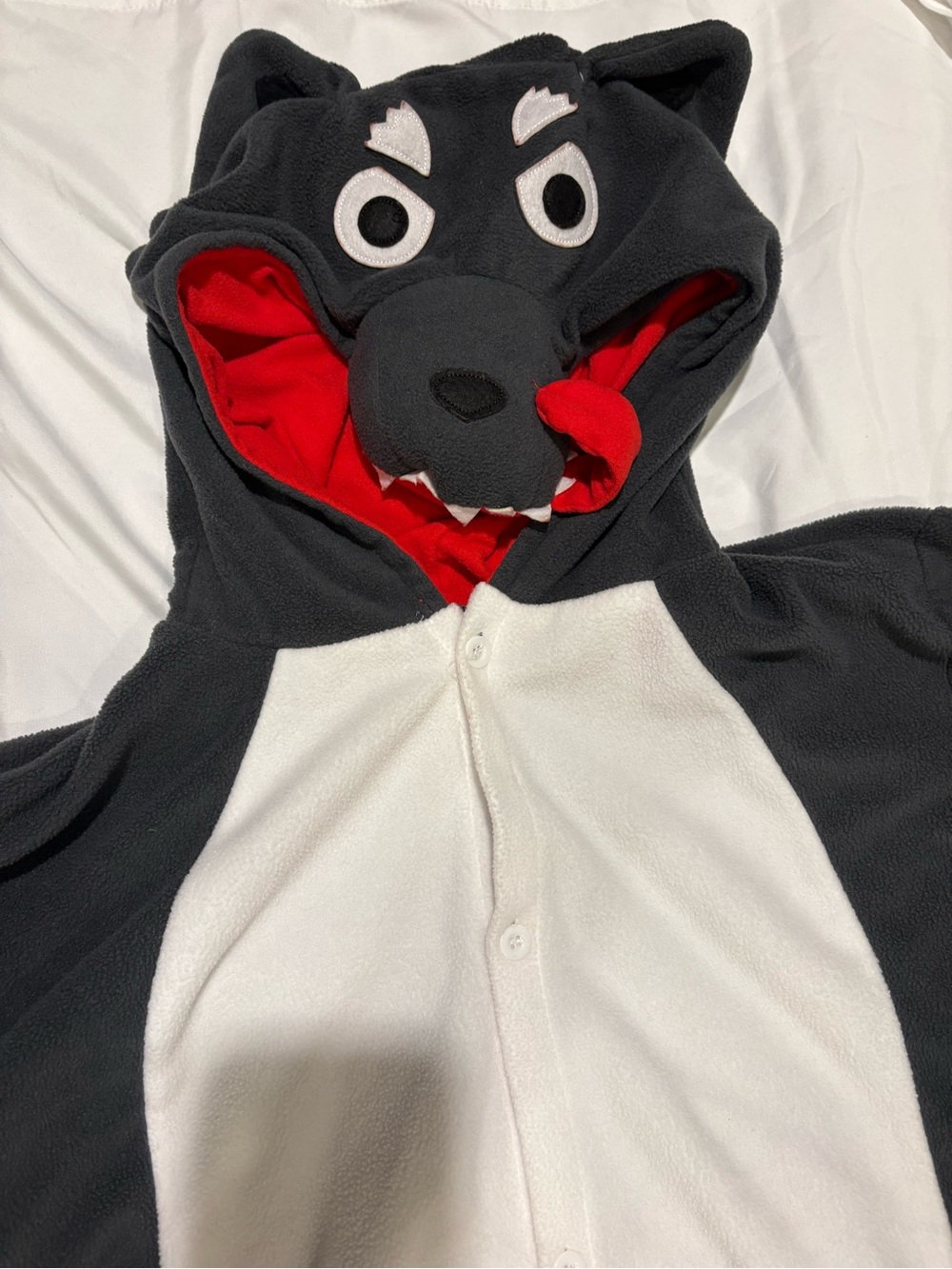 Adult unisex Black and White Wolf Hooded Costume Onesie - Picture 2 of 5